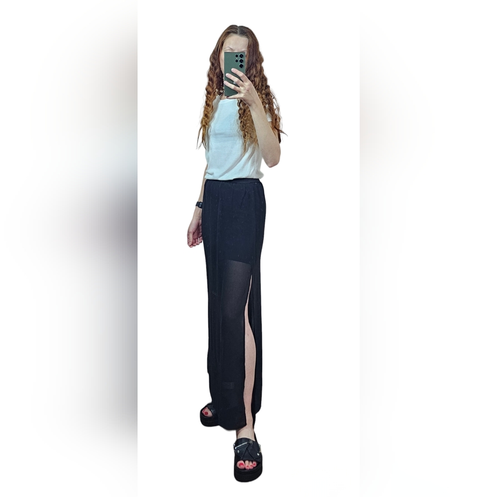 H&M black mesh skirt with side slits